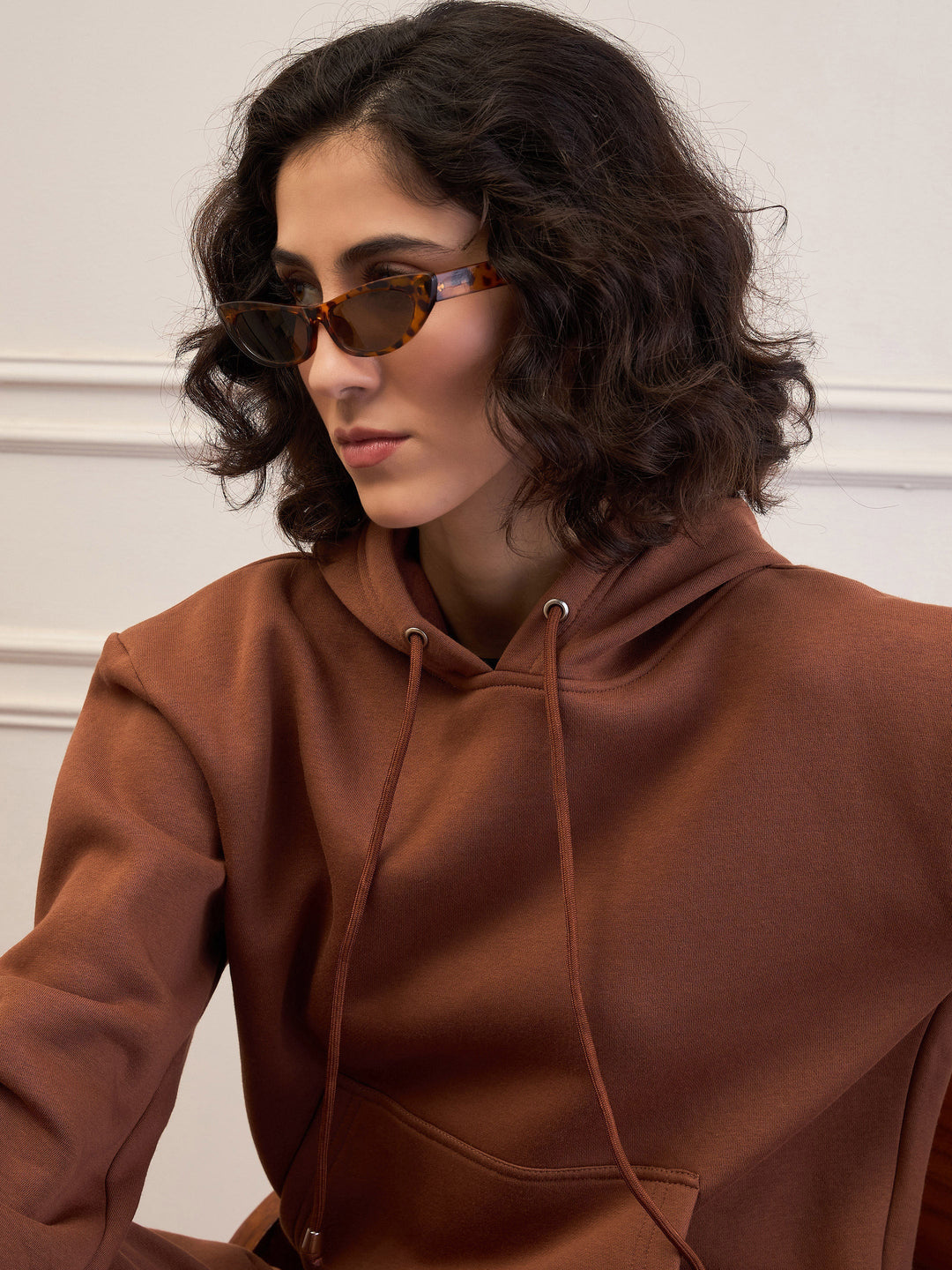 Women Brown Fleece Oversized Hoodie With Sweatpants