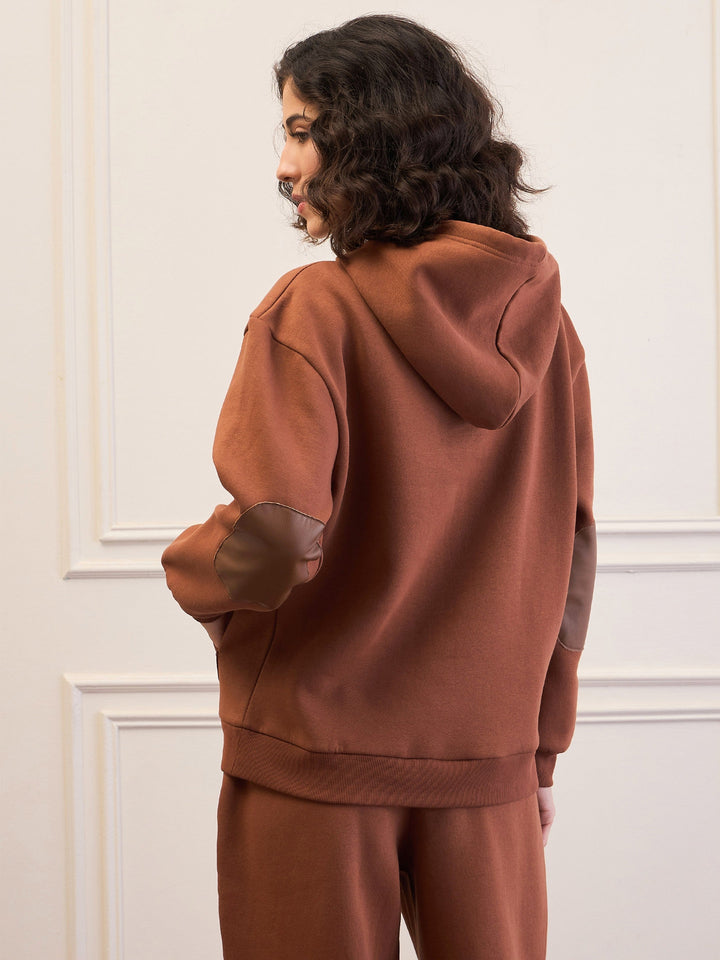 Women Brown Fleece Oversized Hoodie With Sweatpants