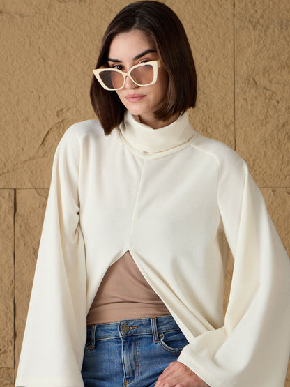 Off-White Turtle-Neck Front High Slit Sweater