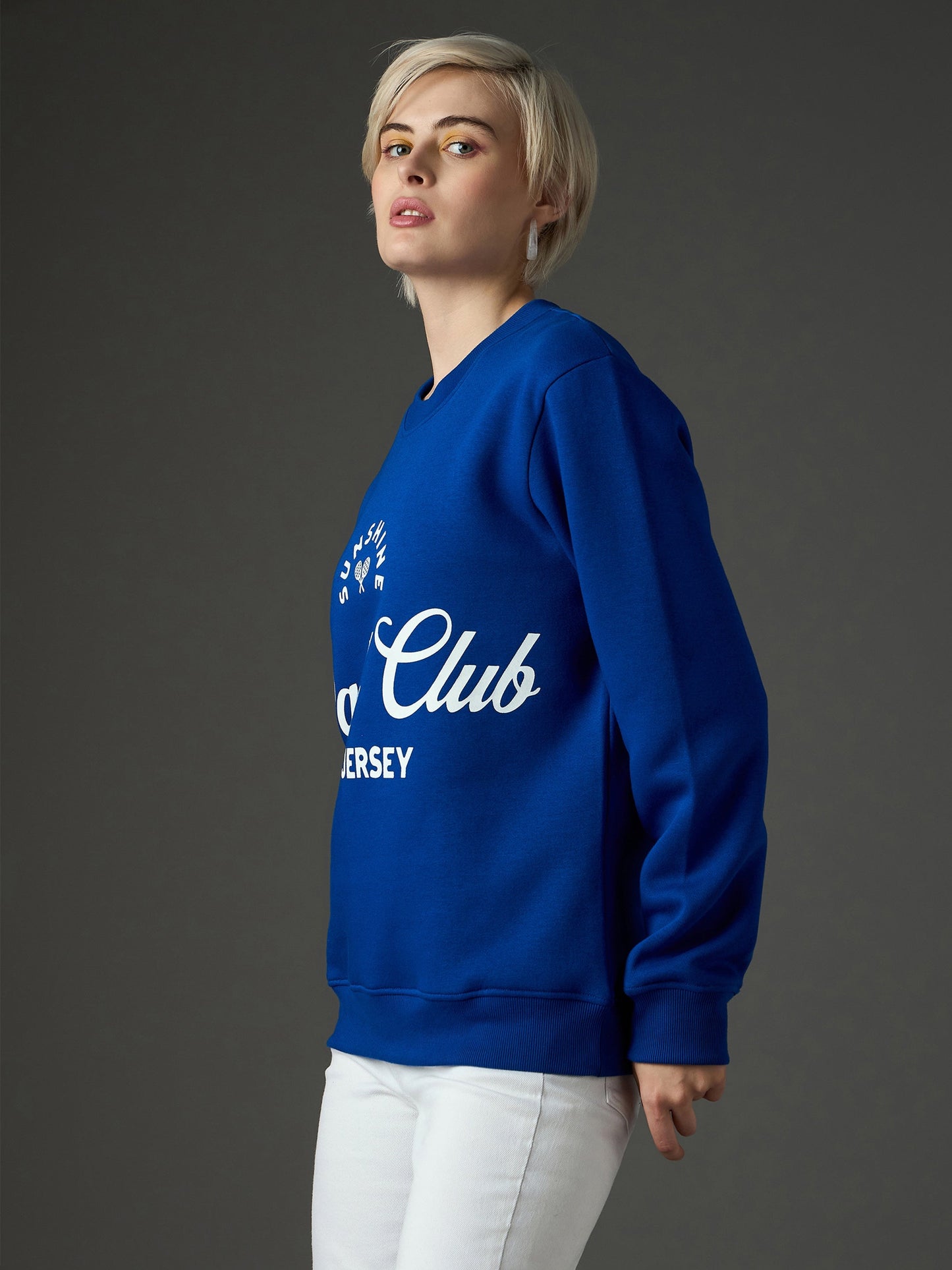 Women Royal Blue Fleece PADEL CLUB Printed Regular Fit Sweatshirt