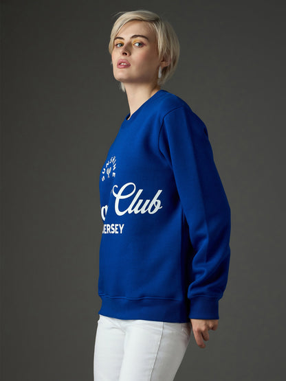 Women Royal Blue Fleece PADEL CLUB Printed Regular Fit Sweatshirt
