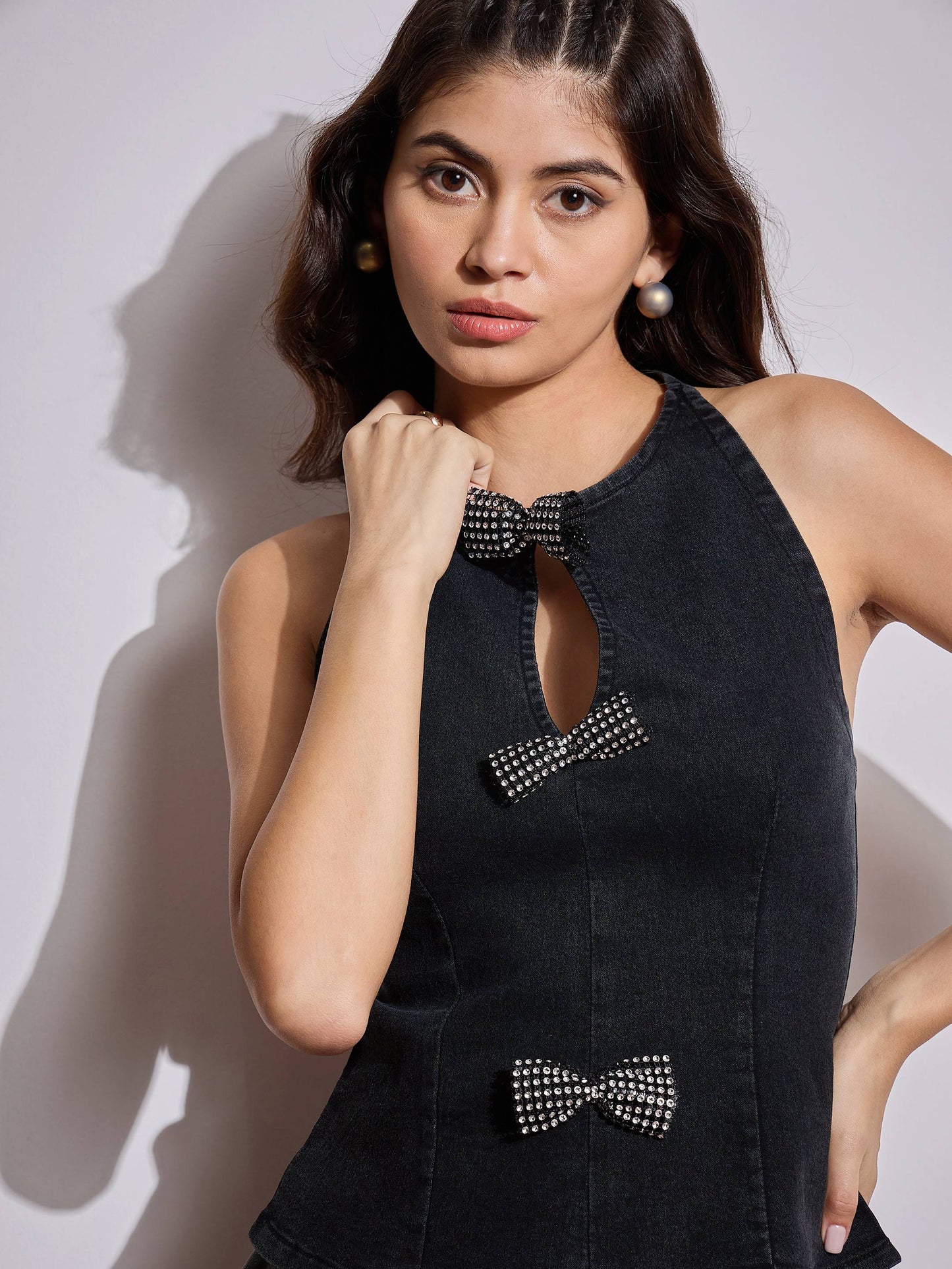 Black Denim Halter Neck Top