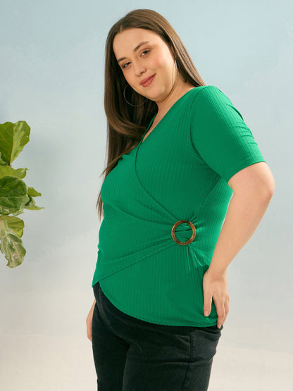 Green Rib Side Buckle Detail Top