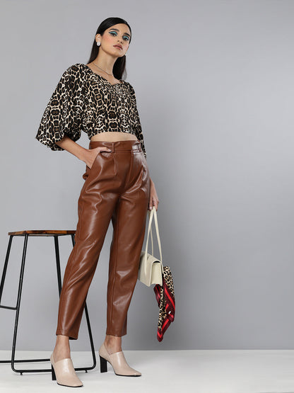 Black Cheetah Puff Sleeve Crop Top