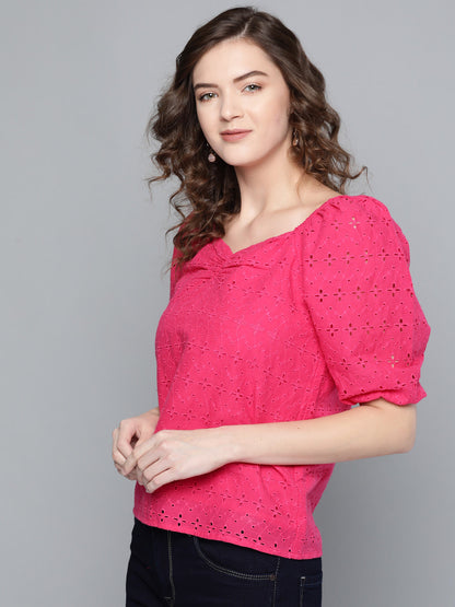 Fuchsia Puff Sleeve Top