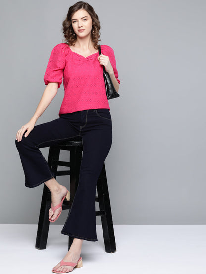 Fuchsia Puff Sleeve Top
