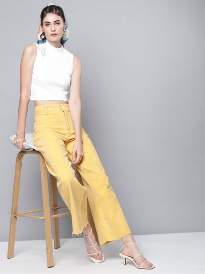 White High Neck Sleeveless Rib Crop Top