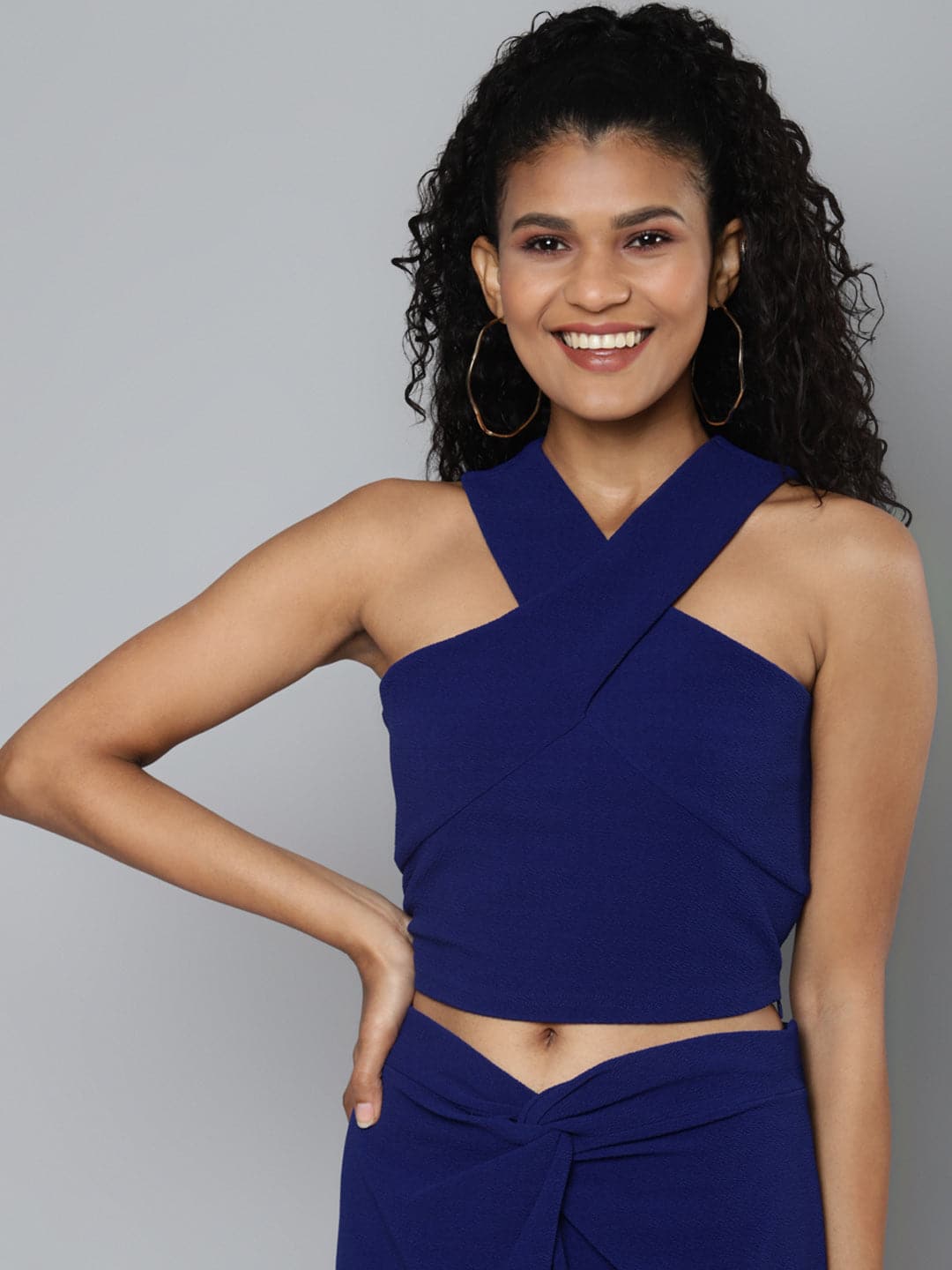 Women's Royal Blue Halter Neck Top in Crepe by Sassafras for wholesale, bulk, supplier, manufacturer and wholesaler buyers from Trendphoria