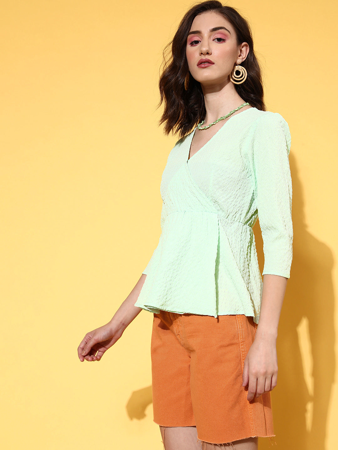 Mint Green V-Neck Wrap Peplum Top