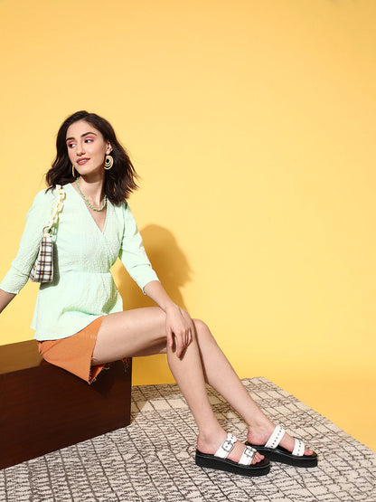 Mint Green V-Neck Wrap Peplum Top