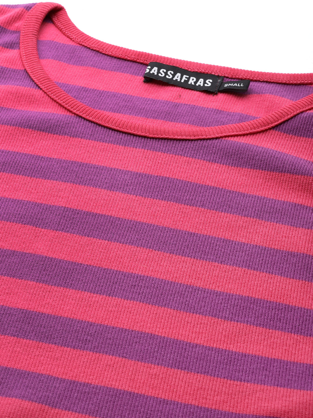 Women Fuchsia &amp; Purple Rib One Side Sleeve Crop Top