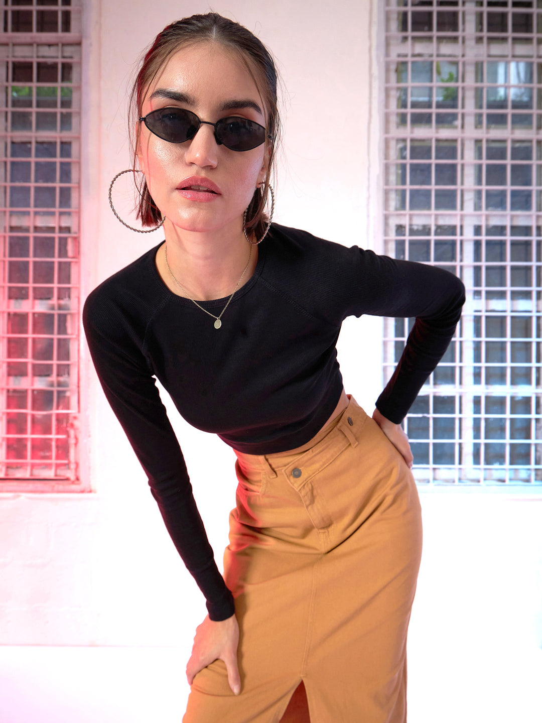 Women's Women Black Rib Full Sleeve ACTIVE Crop Top in Polyester by Sassafras for wholesale, bulk, supplier, manufacturer and wholesaler buyers from Trendphoria