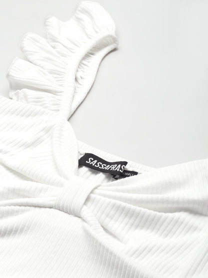 Women White Rib Sweetheart Neck Crop Top