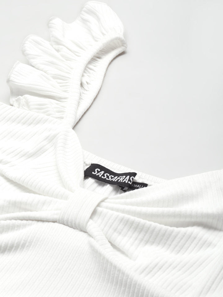 Women White Rib Sweetheart Neck Crop Top