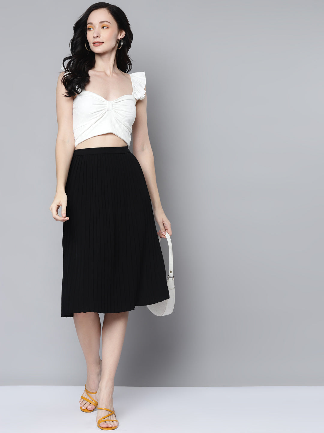 Women White Rib Sweetheart Neck Crop Top