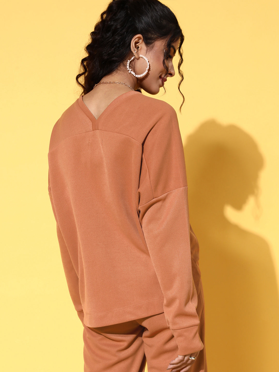 Rust Rib V-Neck High-Low Sweater Top