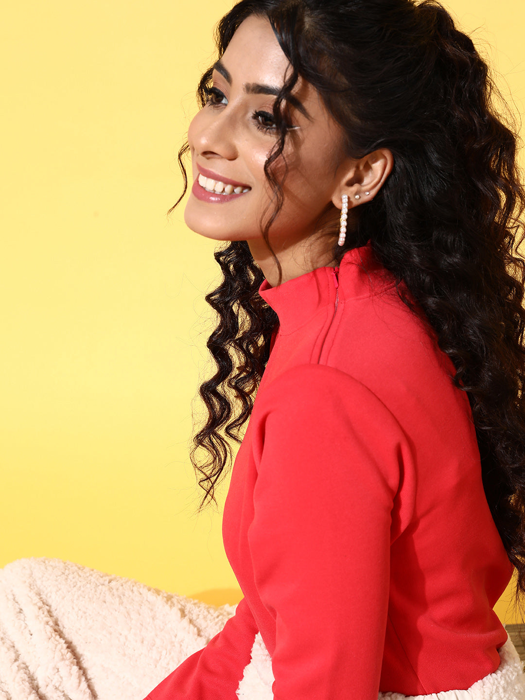 Red Rib High Neck Top