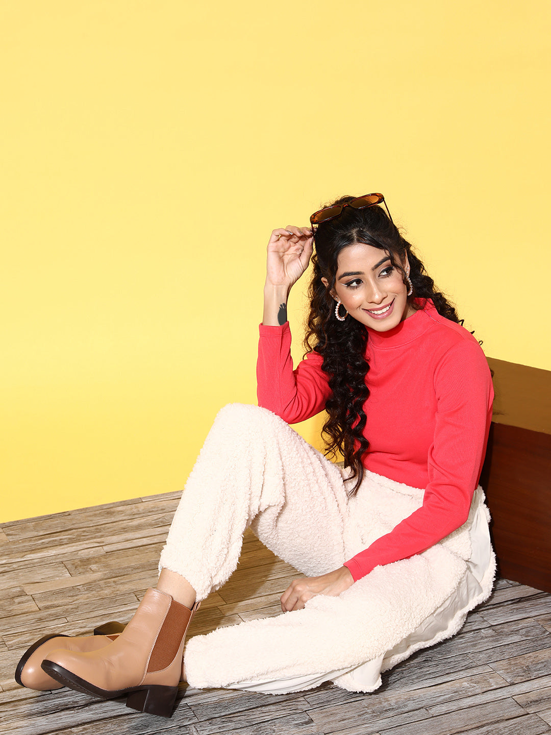 Red Rib High Neck Top