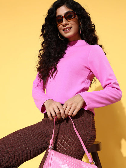 Mauve Rib High Neck Top