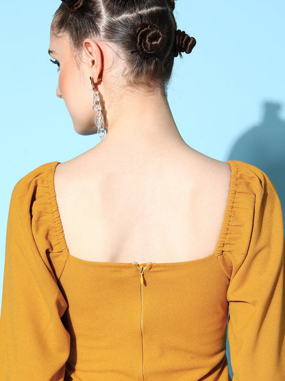 Mustard Canton Front Twisted Knot Top