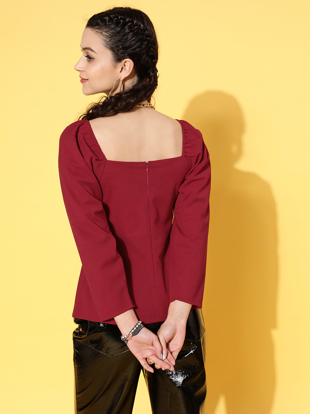 Red Canton Front Twisted Knot Top