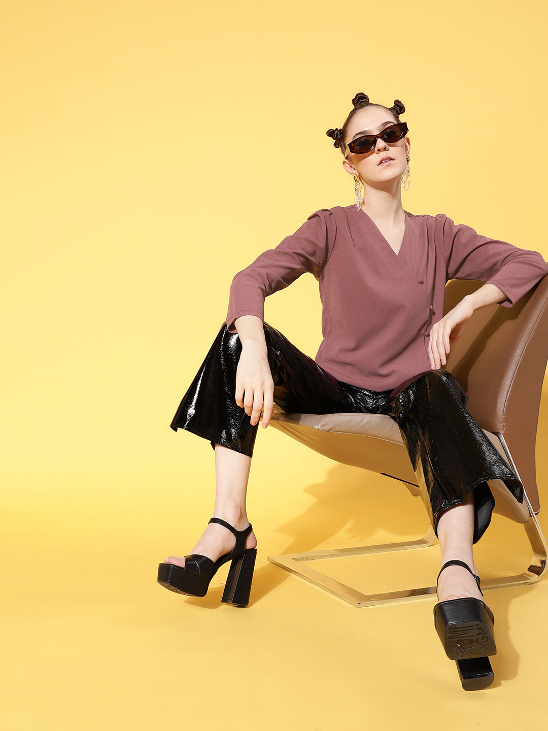 Dull Pink Canton Front Open Wrap Top