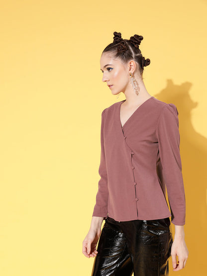 Dull Pink Canton Front Open Wrap Top