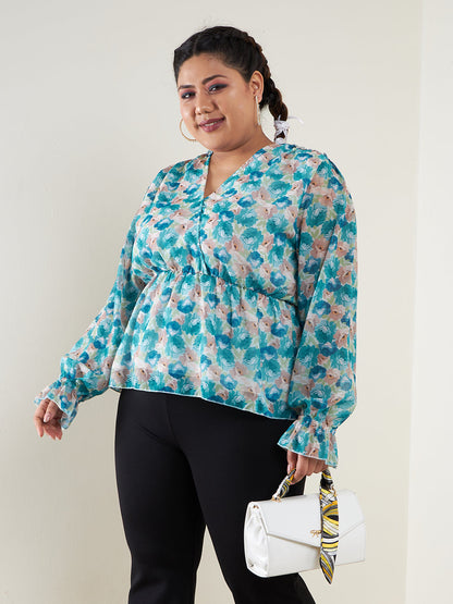 Teal Floral Printed Top