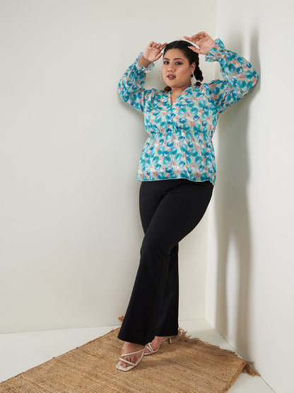 Teal Floral Printed Top