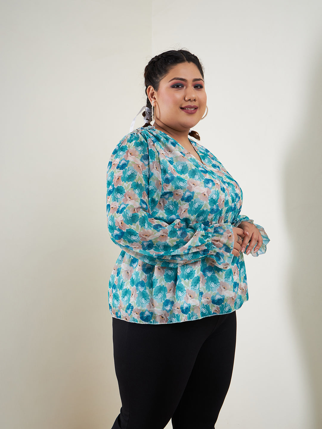 Teal Floral Printed Top