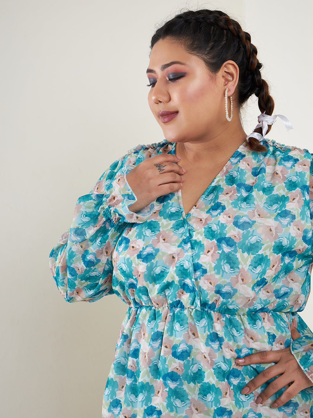 Teal Floral Printed Top