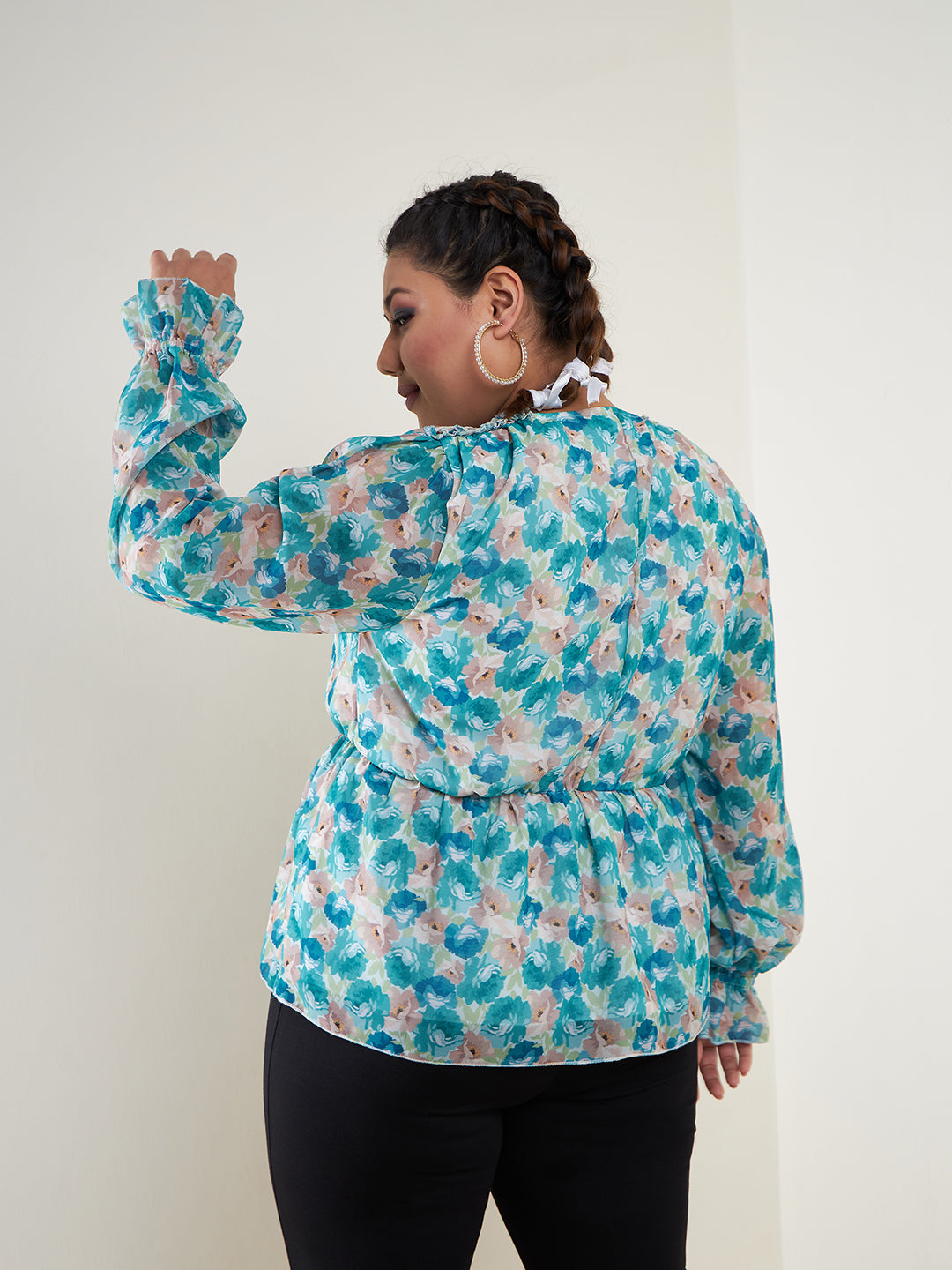 Teal Floral Printed Top