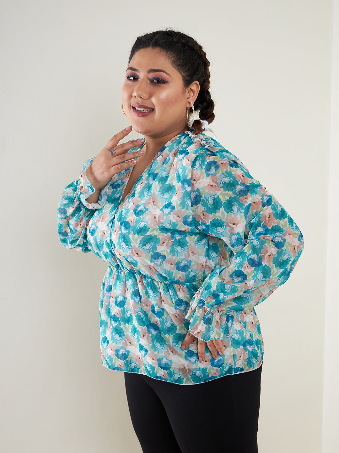Teal Floral Printed Top