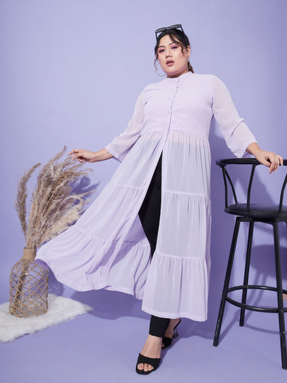 Lavender Front Open Sheer Tiered Maxi Top