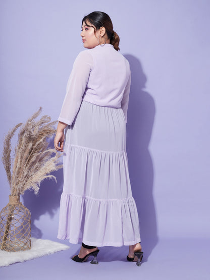 Lavender Front Open Sheer Tiered Maxi Top