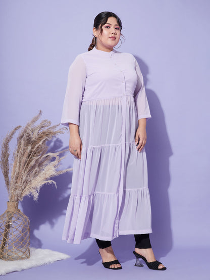 Lavender Front Open Sheer Tiered Maxi Top