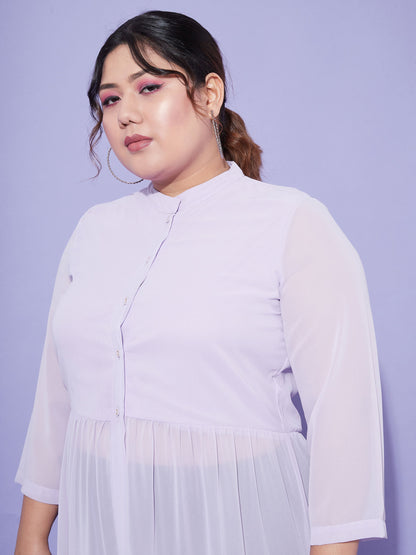 Lavender Front Open Sheer Tiered Maxi Top