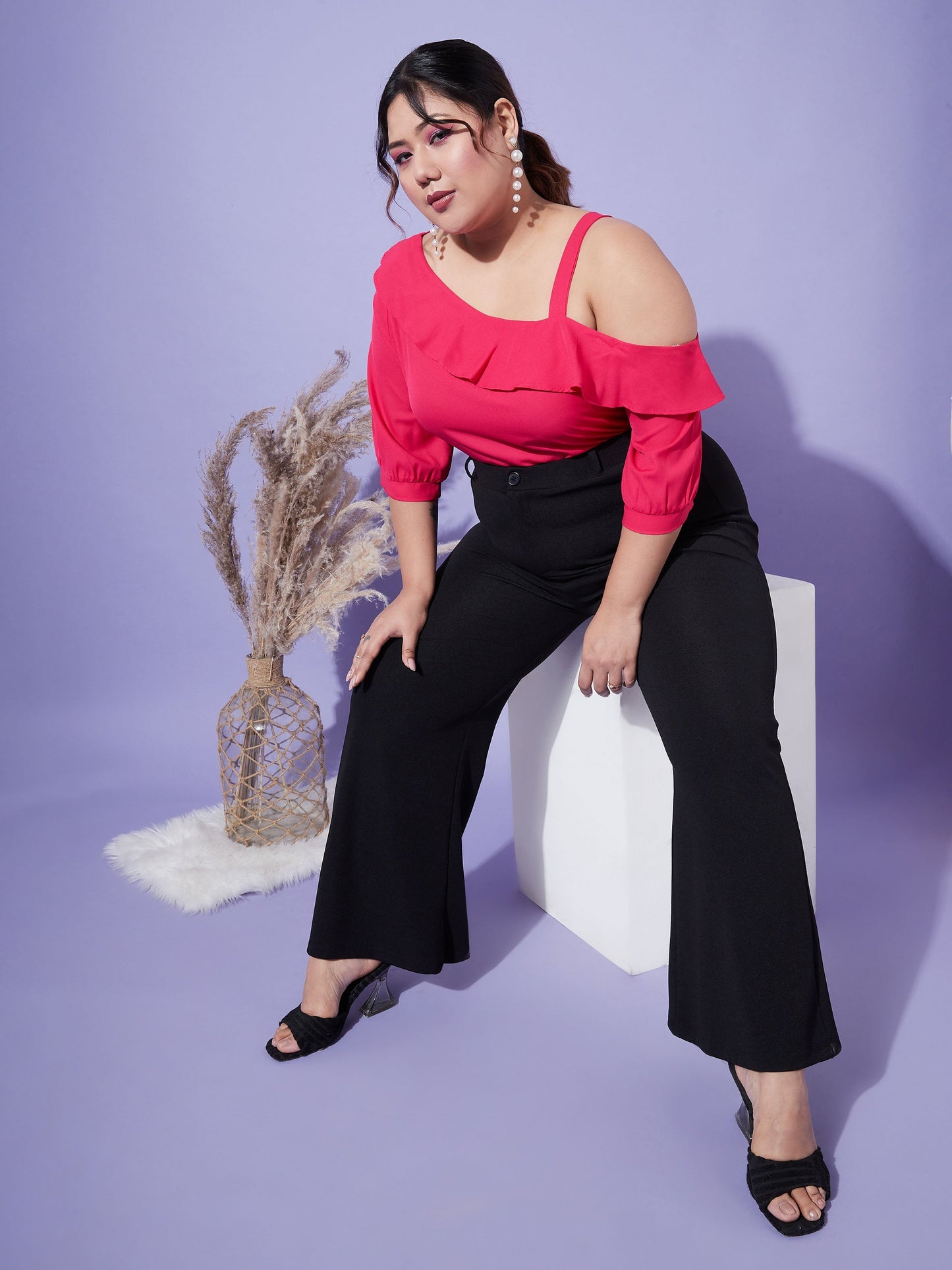 Magenta One Shoulder Ruffle Top