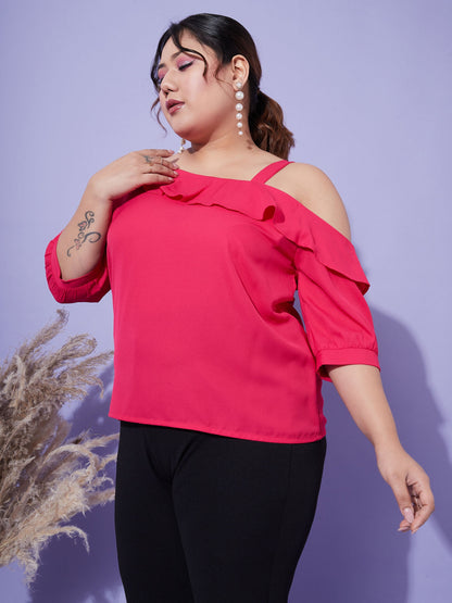 Magenta One Shoulder Ruffle Top