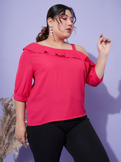 Magenta One Shoulder Ruffle Top