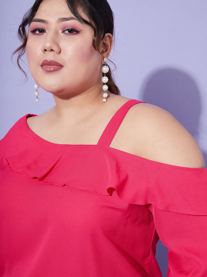 Magenta One Shoulder Ruffle Top