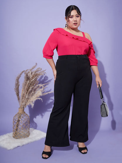 Magenta One Shoulder Ruffle Top