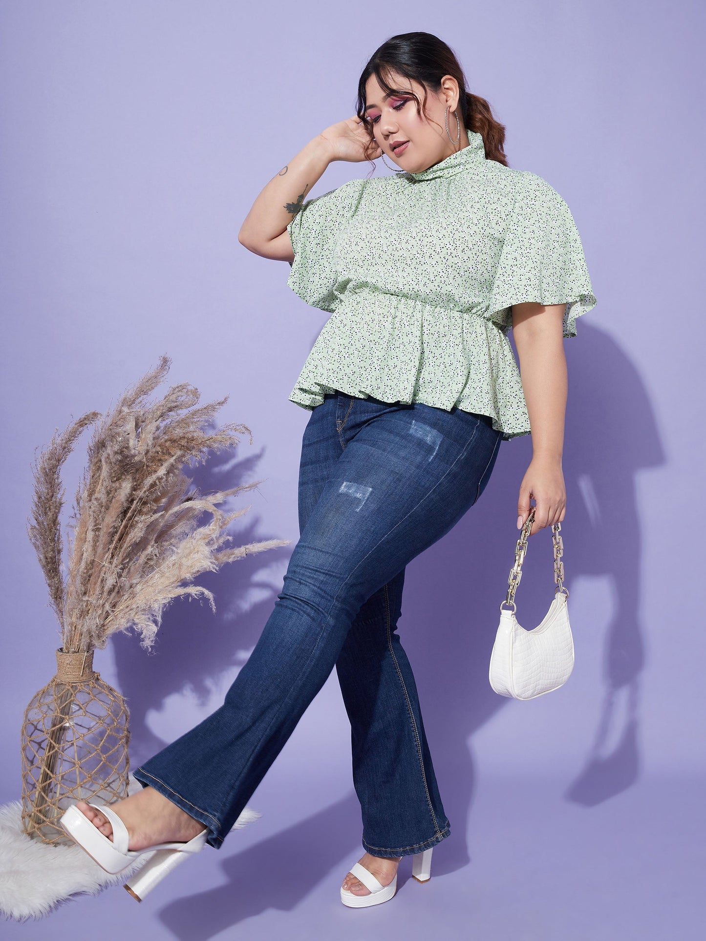 Green Floral Back Tie-up Top