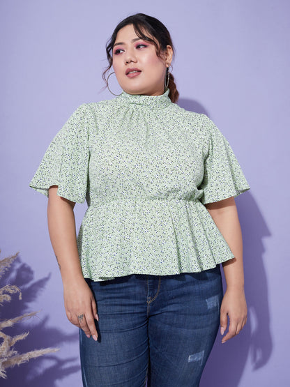 Green Floral Back Tie-up Top