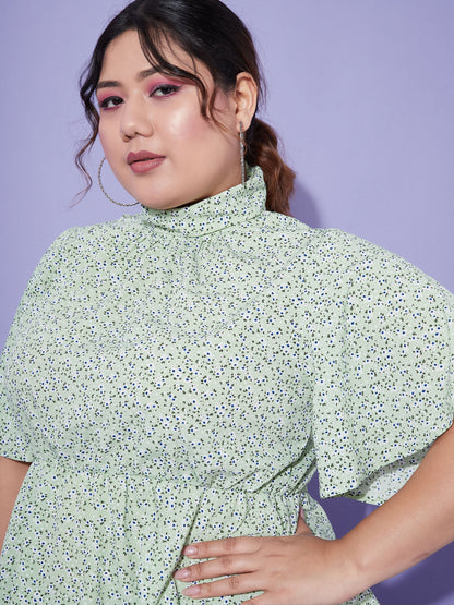 Green Floral Back Tie-up Top