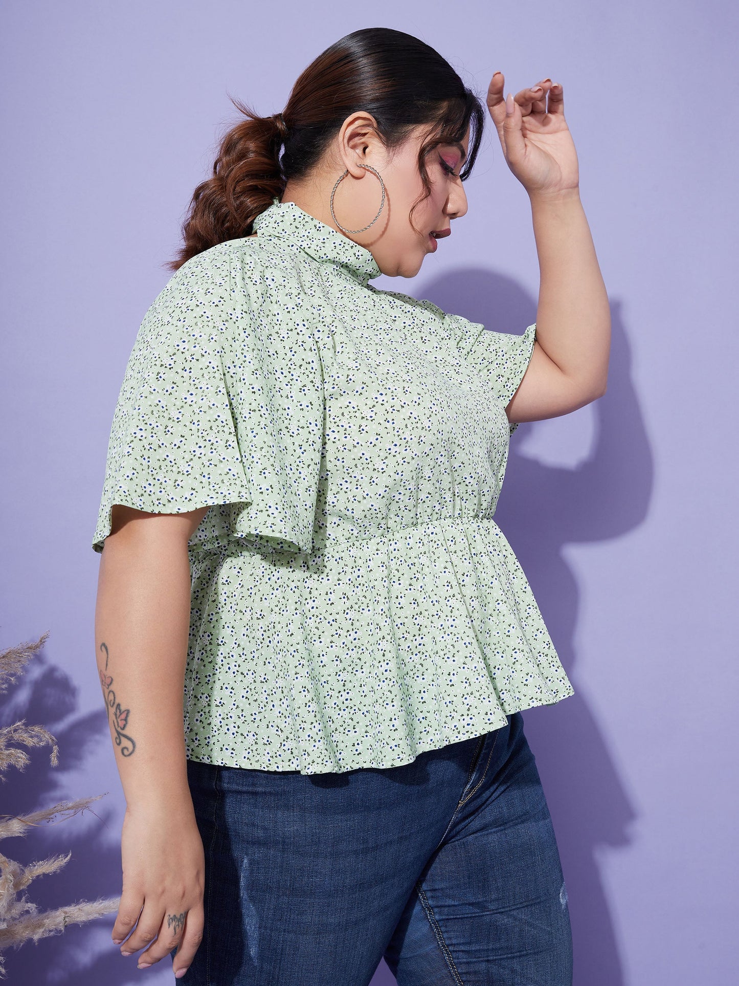 Green Floral Back Tie-up Top