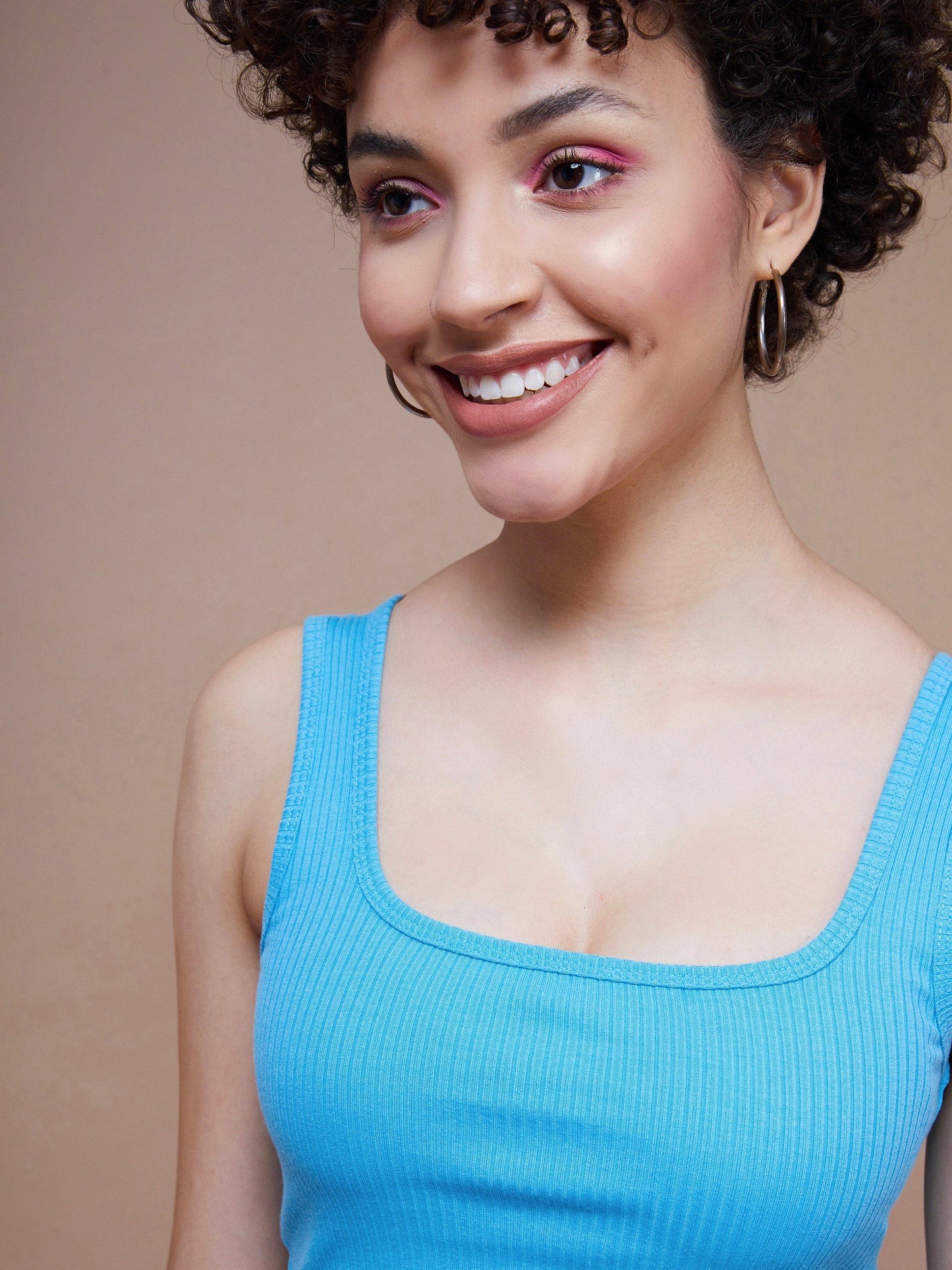 Turquoise Rib Square Neck Cropped Tank Top