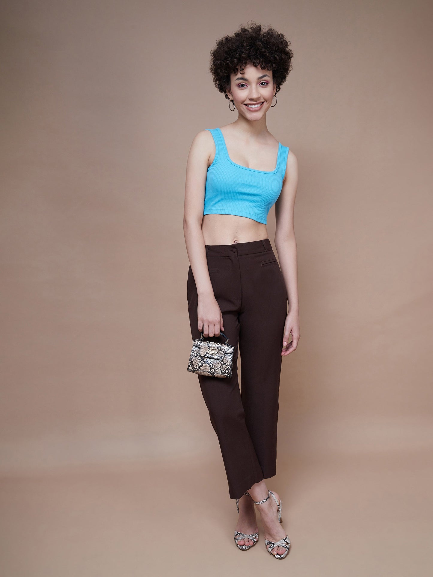 Turquoise Rib Square Neck Cropped Tank Top