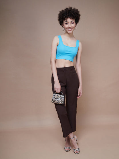 Turquoise Rib Square Neck Cropped Tank Top