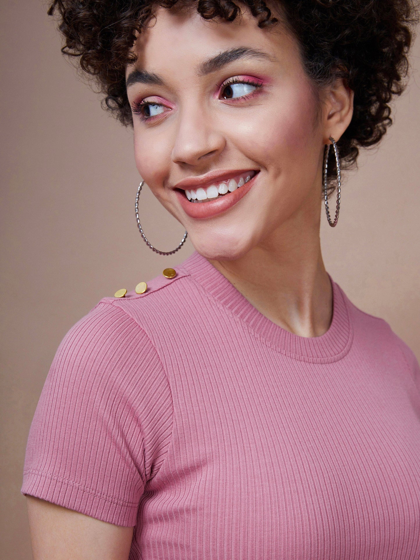 Pink Rib Round Neck Top